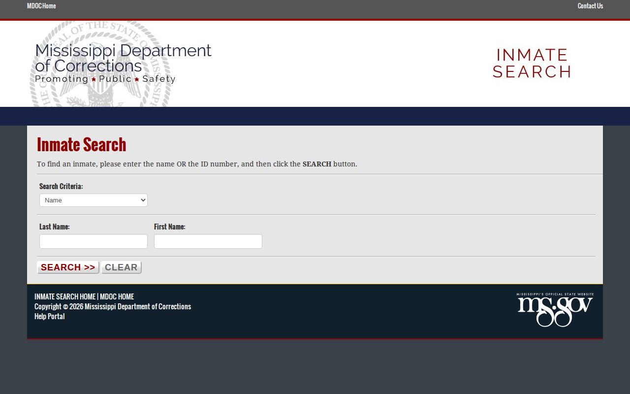 Perry County custody research using the Mississippi MDOC inmate search