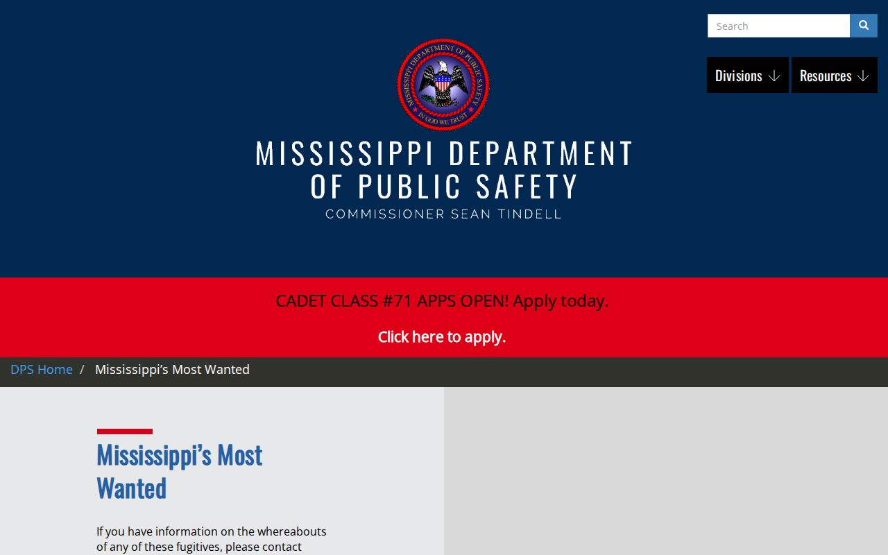 Perry County warrant record research, official Mississippi DPS statewide most wanted page